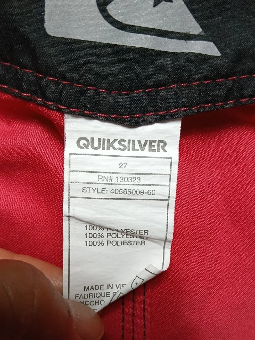 Quiksilver Red Swim Trunks with Black Drawstring Size 27